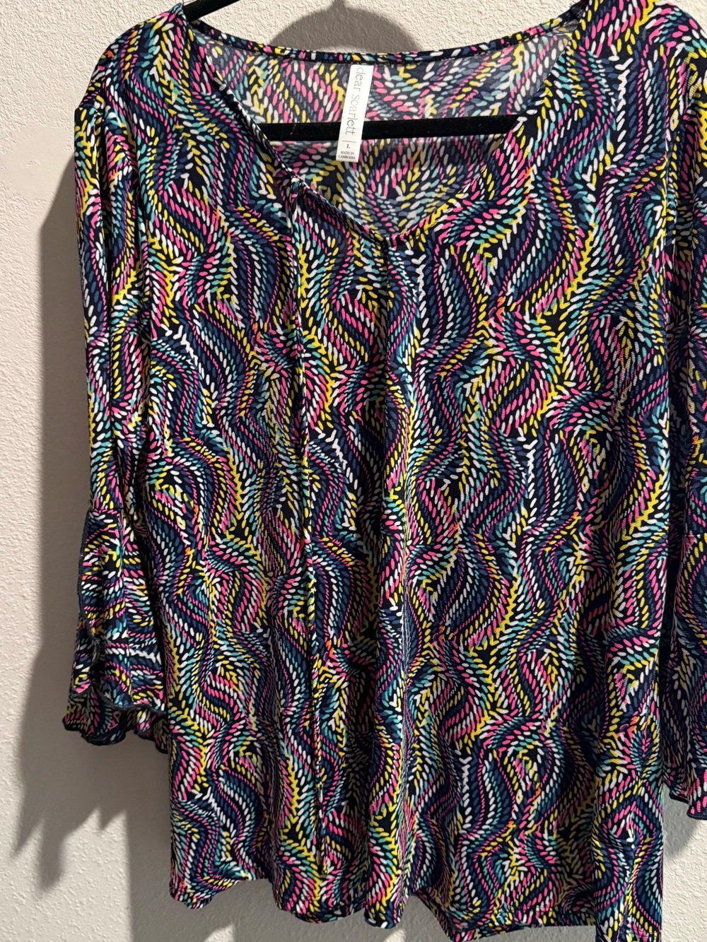 Scarlett Navy Multicolor Swirl V-Neck Blouse
